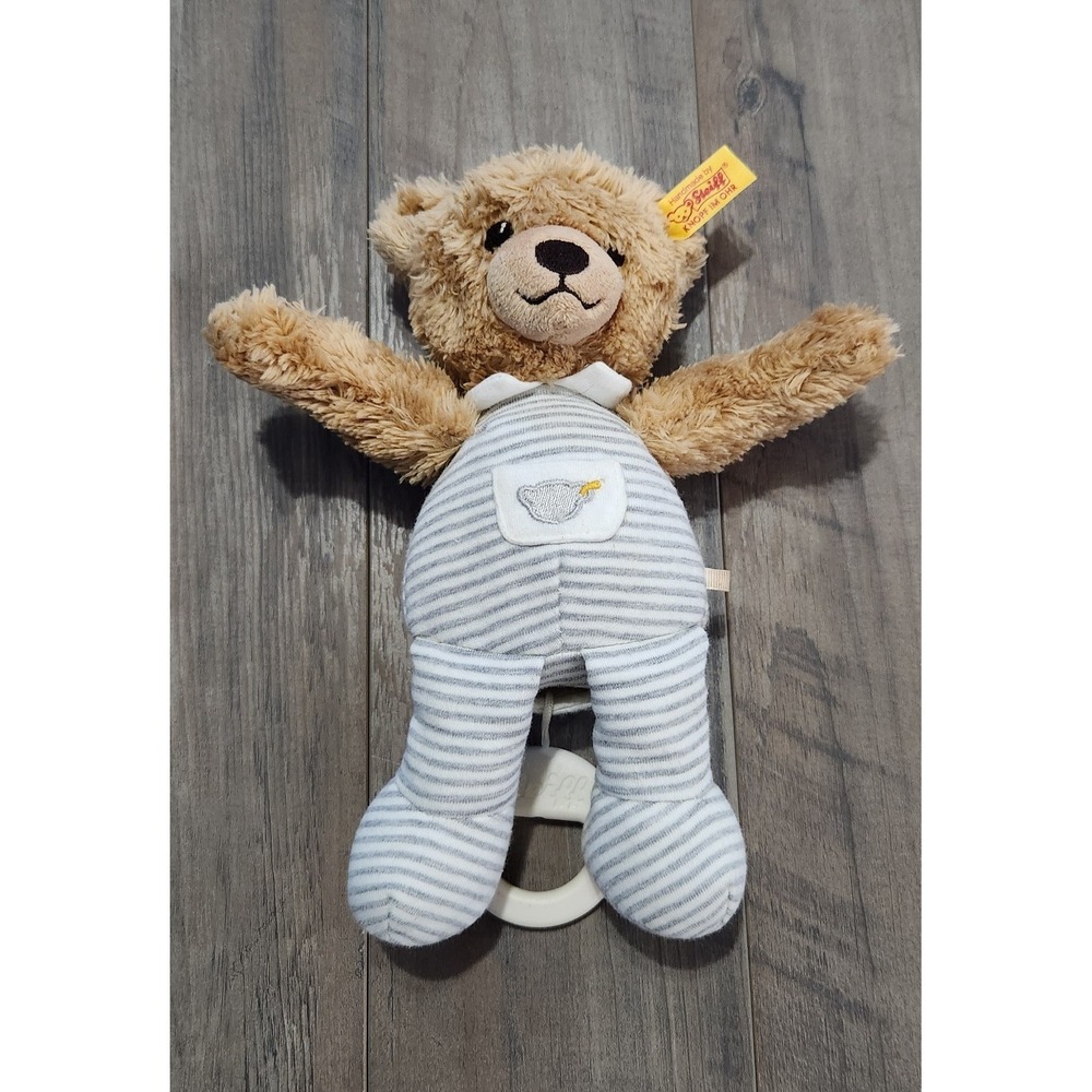 Steiff German Brown Bear Musical Baby Pull Toy With Gray/white Outfit-8 Inches